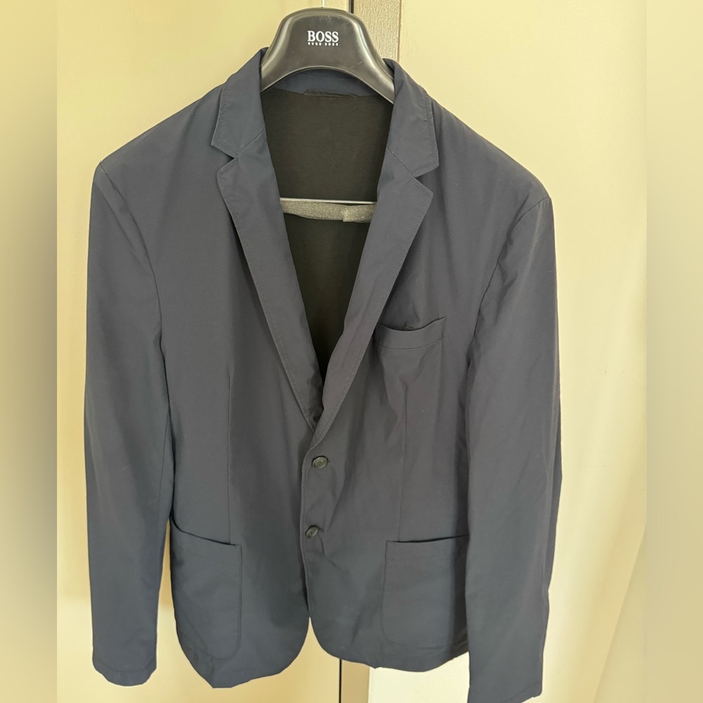 Hugo Boss Navy Blue Stretch Fabric Sport Travel Coat